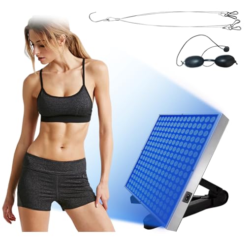 Luz bronceadora portátil para bronceado para el hogar, bronceado facial, luz diurna para la cara y el cuerpo para el hogar, con soporte ajustable y ganchos colgantes (azul)