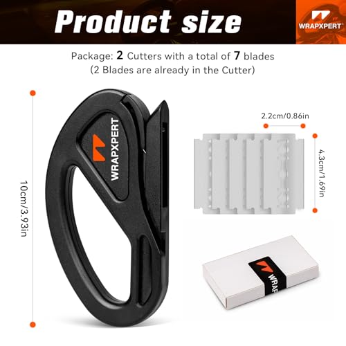 Image of WRAPXPERT Wrapping Paper Cutter 2Pack (7 Blades), Car Vinyl Wrap Cutting Tool Snitty Safety Vinyl Film Cutter with Razor Blade for Window Tint, Car Wrap