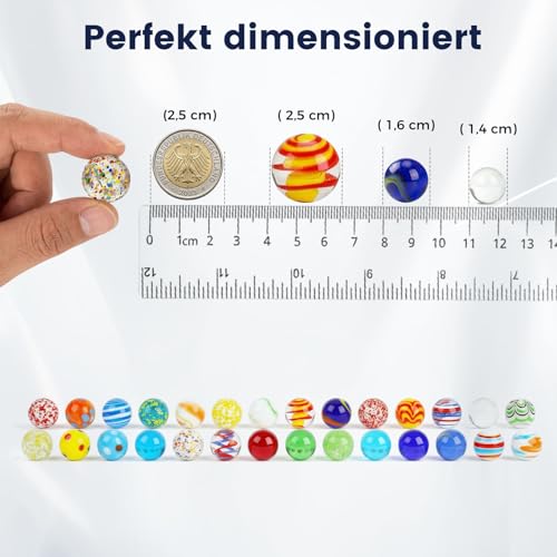 HAKACC 85 Stück Bunte Glasmurmeln, Murmeln in Einer Weißblechdose Murmeln Glas Kinder Murmelspiel Deko Spielzeug Pflanzendekoration