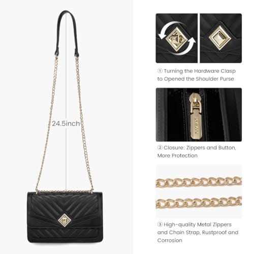 Image of LOVEVOOK Crossbody Bags for Women Leather Quilted Shoulder Bag with Chain Strap Trendy Clutch Satchel Ladies Evening Bag