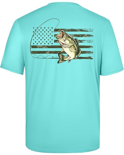 Twekfish Mens Fishing Shirt Short Sleeve UPF 50+ UV Sun Protection T-Shirt Quick Dry Tee for Swim Surf Flag Bass Graphic