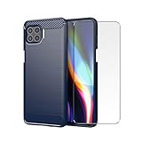 PZEMIN Caso para Motorola Moto G 5G Plus Funda Silicona TPU Fibra de Carbono Suave Estuche (6.7') + Vidrio Templado Protector de Display Membrana (1 Azul Oscuro Carcasa,1 Película Protectora)