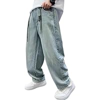 Vaqueros Niño 5-14 Años Anchos Pantalon Vaquero Adolescentes Chico Goma Cintura Rectos Comodo Hippies Streetwear Jeans Pantalones Vaqueros de Trabajo Denim Holgados Finos Verano (Azul, 13-14 años)