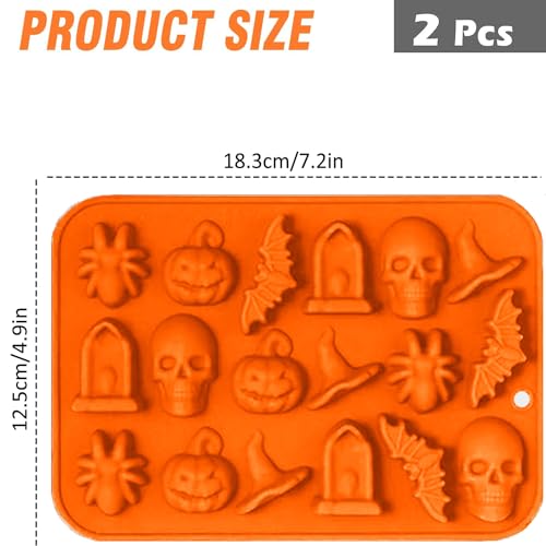 VICDUEKG Halloween Chocolate Mold, 2 Pcs Halloween Silicone Baking Mold Pumpkin Bat Skull Shape Silicone Cake Mold for Chocolate, Cupcakes, Candy, Cookies, Soap, Gummy, Jelly by VICDUEKG - Used condition - Image 2