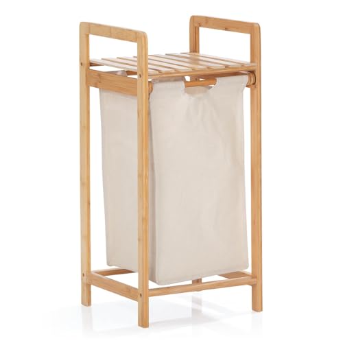 Lumaland Panier à linge en bambou avec sac à linge coulissant, matériau facile d'entretien, résistant à l'humidité et facile à nettoyer, 73 x 33 x 33 cm (H x l x L)