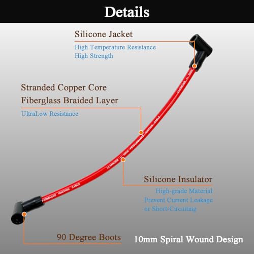LLANNDER 10mm High Performance Spark Plug Wire Set Compatible with Chevy SBC BBC 305 350 454 Electronic V8 Engine with HEI Distributor