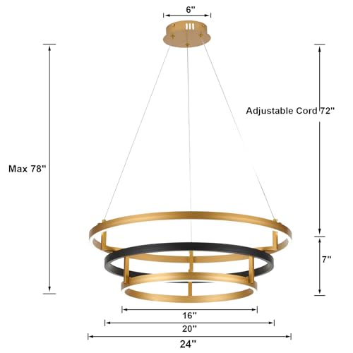NiuFeiL modern24 inch led Ring Chandelier Gold Chandelier Dining Room Light Fixture with Remote Control Suitable for Kitchen, Dining Room, Bedroom, Living Room, 3000K-6500K by NiuFeiL - Used condition - Image 2