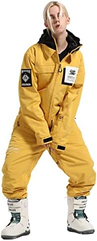 IMPHUT Women's One Piece Ski Suits Waterproof Windproof Women's Snowsuit Insulated Ski Jumpsuit for Snow Sports Yellow XL