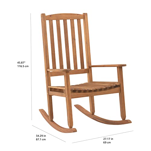 Amazon Aware FSC Certified Outdoor Porch Rocker Chair, Acacia Wood, Natural Teak Brown, 32.25\" D x 28\" W x 44.5\" H