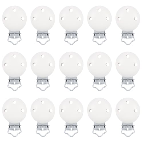 Pinzas para chupete de haya natural, 15 unidades, manualidades, dentición, color blanco