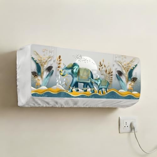 Image of Polyester Printed Air Conditioning Dust Cover Folding Designer Ac Cover For Indoor Split Ac 1.5 Ton (97X 31X 21 Cm ) (Elephant)