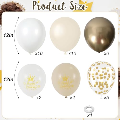 Image of White and Gold Birthday Balloons for Women Girls, Sand White Cream Beige Printed Balloons with Metallic Light Gold Confetti Balloon for Girls Women Boho Neutral Birthday Party Decorations
