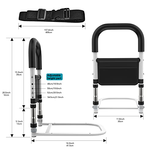 Munzong Senior Bed Safety Rails White, Medical Bed Assist Grab Bar W/Storage Pocket, Bedside Fall Prevention Mobility Aid, Hand Guard Bar Handles, Safety Grab Bar For Elderly Adults Handicap #TOP2