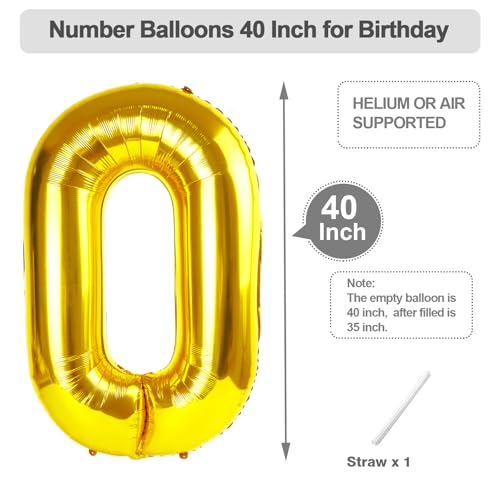 40 Inch Number Balloons, Gold Balloons for Birthday Party Decoration, Foil Number 0 Ballon for 0, 10, 20, 100, 2026 Celebration, Birthday, Baby Shower, Anniversary Decor - Image 6