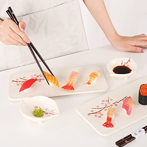 Japanese Sushi Plate Set , 10-Inch Rectangle Ceramic Sushi Dishes, Sushi Set With 2 Japanese Dishes And 2 Dipping Dishes And 2 Pairs Of Chopsticks, Sushi Serving Set For 2 #TOP6