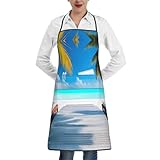 BLWSLC Maldives Holidays Un delantal estampado con dobladillo atado con bolsillos, perfecto para chefs, camareros, panaderos y manicuristas