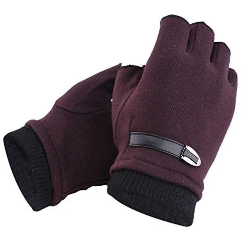 CCEKD Men's gloves Winter Gloves Women Men Fleece Warm Half Finger Gloves Stretch Fingerless Mittens For Outdoor Bicycle Driving Gloves,Wine Red Cover