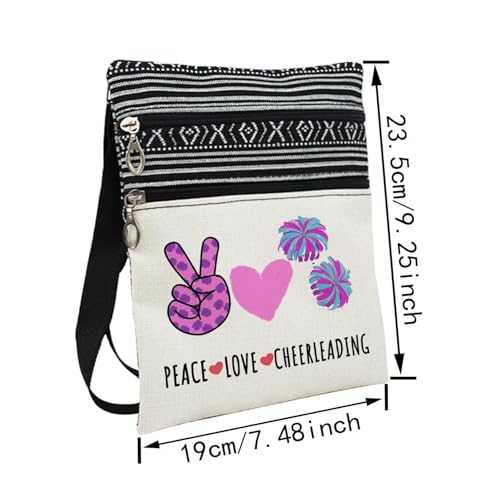 Peace Love Cheerleading Messenger Bag Small Ethnic Pattern Printed Adjustable Strap Crossbody Zipper Bag Phone Bag Wallet Cute Shoulder Handbag for Women Chherleaders Teammates2