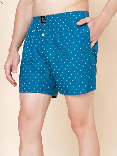 Image of Urban Scottish Men's Pack of 2 Cotton Printed Boxers with Side Pockets