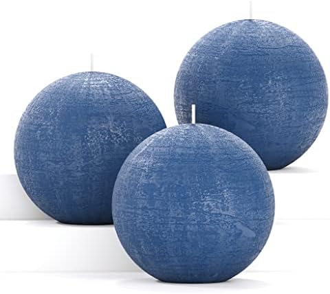 CANDWAX Candle Set of 3 Round Candles Ball 3 Inch - Perfect Candle Decor as Wedding Decoration and Candles Romantic - Unscented Shaped Candles Long Burning - Dark Blue Candles