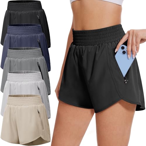 BALENNZ 5 Pack Womens Athletic Shorts with Pockets Workout Running Shorts,S