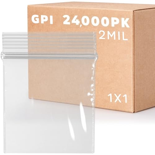 24,000 Count - 1" x 1" Small Zip Bags, Mini Reclosable Tiny Zipper Baggies, 2 Mil, Clear Plastic Resealable Storage Bags with Zip Top Lock for Packaging Jewelry, Diamonds, Pills, Powders - GPI