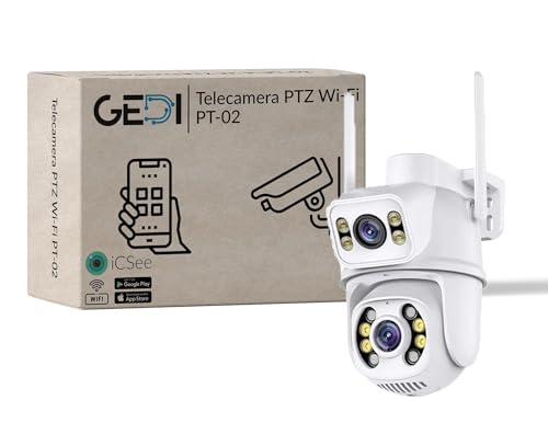 GeDi - Telecamera Wi-Fi PTZ 3MP Doppia Lente 4 LED IR e 8 LED Array Per Videosorveglianza di Sicurezza Esterna Con APP ICSee Rilevamento Movimento Allarme PT-02 Con Slot Memoria SD