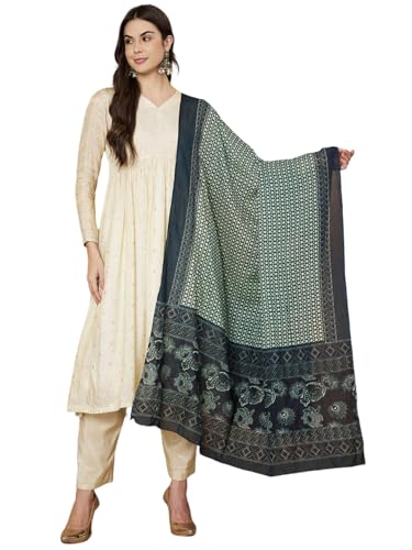 Image of Women's Cotton Blend Floral Print Dupatta with 2.20 Meters | Women's cotton printed dupatta with tassels