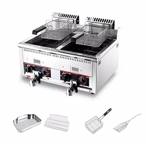 IUokLU Professional Gas Deep Fryer - Stainless Steel Countertop Cooking Tank for French Fries and More - 18L LPG Fryer with Oil Faucet