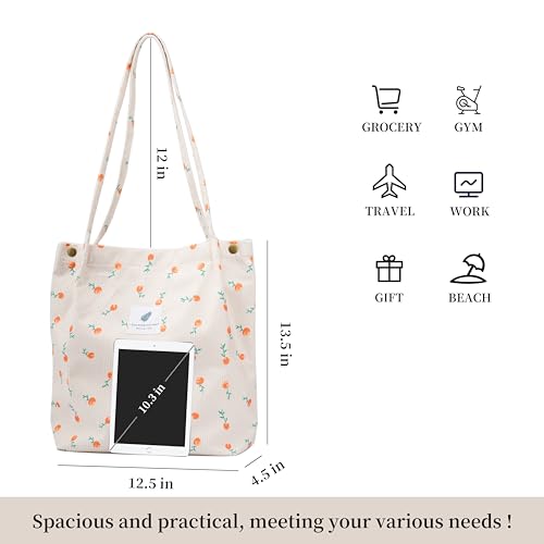 Image of TOPASION Cute Corduroy Tote Bag Canvas Shoulder Handbags for Women Travel Shopping