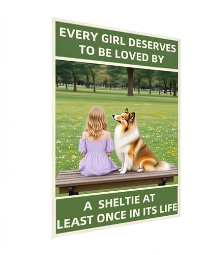 Carastora Funny Shetland Sheepdog Wall Art Decor, Vintage Metal Tin Sign for Bathroom, Kitchen, Home - Pet Lover Poster 8x12"