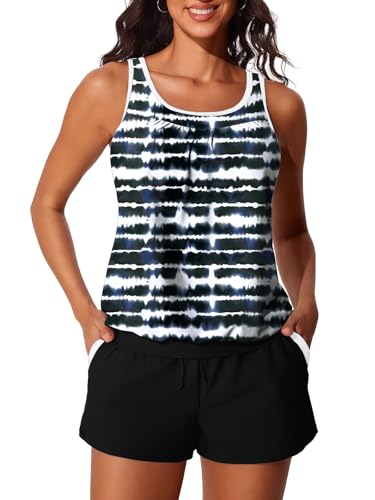 Image of Summer Mae Blouson Women's Tankini Swimsuits Tummy Control Modest 2026 Two Piece with Sporty Pockets Bathing Suits