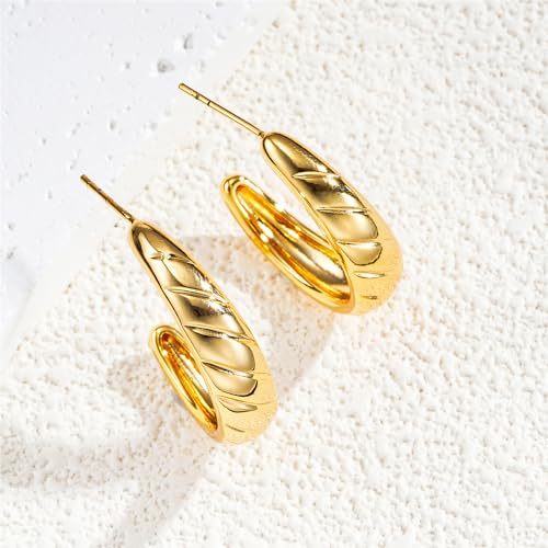 Image of Shining Diva Fashion Anti Tarnish Jewellery Celebrity Inspired 14k Real Gold Plated Simple Plain Link Chain Chunky Huggie Hoop Trendy Stylish Copper Earrings for Women Girls