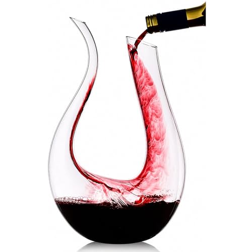 Zerci - Carafe à vin 100% sans plomb en forme de U en cristal soufflé à la main 1,5 l