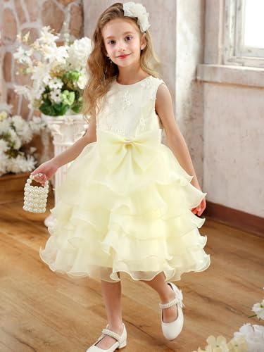 ABAO SISTER Party Wedding Flower Girl Dress Ruffles Lace Cute Bow Waist Fancy Evening Dress up3