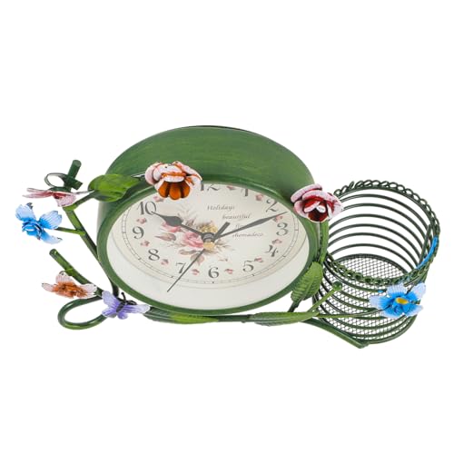 FUNOMOCYA Reloj De Mesa Vintage Creativo De Hierro Rústico Silencioso Sin Decoración para Salón y Oficina Estilo Retro Elegante Grande Color Verde