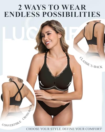 Image of LUCKMEEY Womens Wireless Push Up Bras Sexy V Mesh Supportive Seamless T-Shirt Bra No Underwire (U-Back & Crossback)