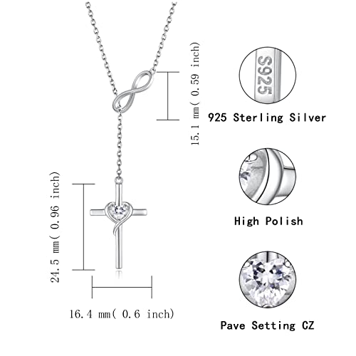 925 Sterling Silver Faith Hope Love Cross Pendant Necklace For Women Teen Girls Christian Birthday Christmas Jewelry Gift (Cross Heart Necklace) #TOP3