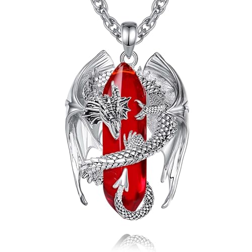 INFUSEU Collier Dragon En Cristal, Pendentif Dragon Nordique Cornaline Hexagonal, Bijou Gothique Naturel, Cadeau pour Hommes Et Femmes
