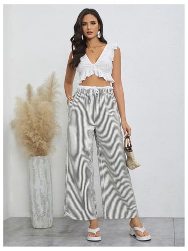 Women's Drawstring Waist Striped Trousers Straight Leg Pants3