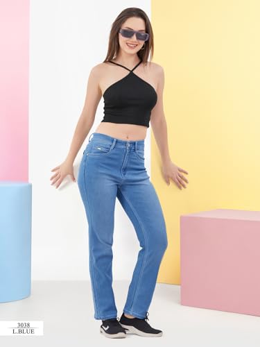 Image of FCK-3 Stretchable Denim High Rise Straight Fit Full Length Classic Jeans for Women