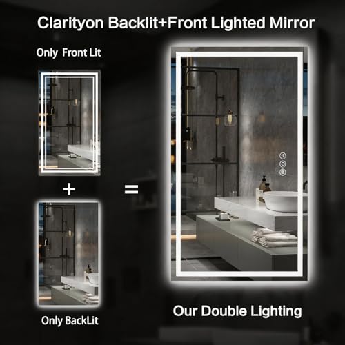 Image of 55 inchx 36 inch LED Bathroom Mirror with Lights, Backlit & Front Lit, Stepless Dimmable, Anti-Fog, 3 Colors, Lighted Bathroom Vanity Mirror for Wall, Tempered Glass, Memory Function, ETL Listed