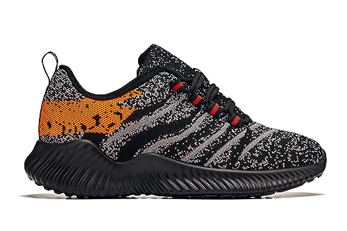 Image of CALTO Men's Invisible Height Increasing Elevator Shoes - Pumpkin Orange /Black /Grey Ultra Lightweight Sporty Sneakers - 2.6 Inches Taller - Q219 - Size 10 D(M) US