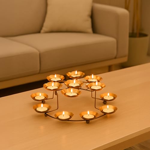 Image of MARKET 99 Metal Tree T-Light Holder Black & Gold | Artistic Decorative Candle Stand for Diwali & Christmas | Modern Tabletop Home Decor Accent for Weddings, Birthdays & Ambient Lighting
