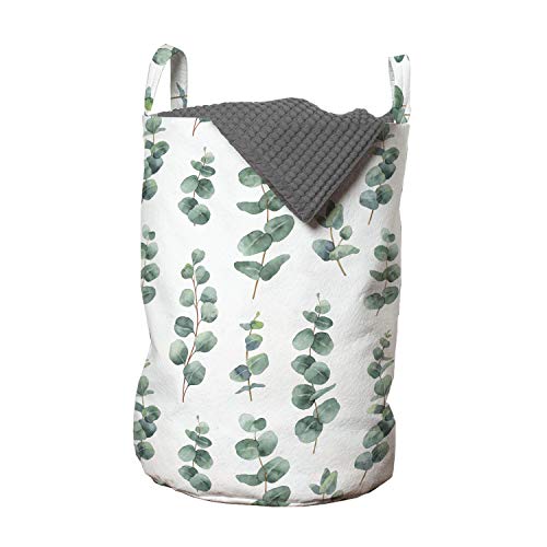 Image of Ambesonne Eucalyptus Laundry Bag, Watercolor Inspired Painting of Forest Leaves and Branches Garden Art, Hamper Basket with Handles Drawstring Closure for Laundromats, 13" x 19", Laurel Green