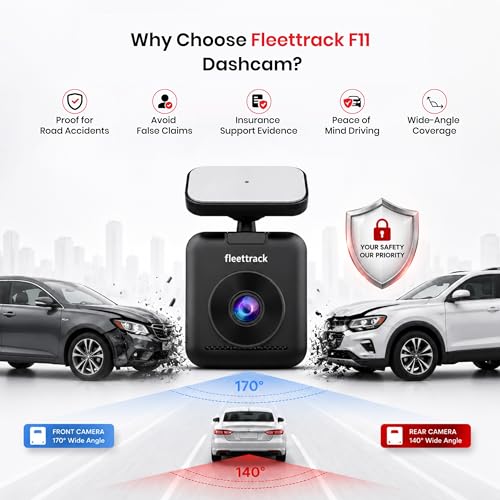 Image of Fleettrack Car DashCam with GPS & WiFi | Night Vision | Voice Control | Parking Mode | Supports up to 128GB (F11 Dashcam (4K Front + 2K Rear))