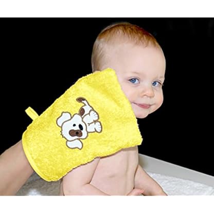 Lashuma 2 Stück Kindertücher zum waschen mit Stick: Hund, Baby Handtücher Gelb, weiches Babytuch 15x21 cm – Bild 3