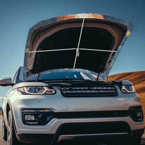 Image of Starry Sky Cat Car Hood Cover Weatherproof Automotive Exterior Accessories Universal Fit Hood Covers for Cars, Trucks, SUV, or Van Full Coverage with Elastic Band