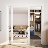 JUBEST 72" x 80" Mirror Closet Door, Preassembled One Side Mirror Door with Hardware Kit & Matching Fascia, Solid Wood Frame with Water-Proof PVC Surface, Easy to Install, White