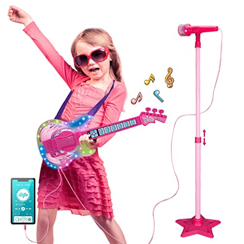 image for TAKIHON Guitar and Microphone Set for Kids,Guitar Toys with Music&Colo